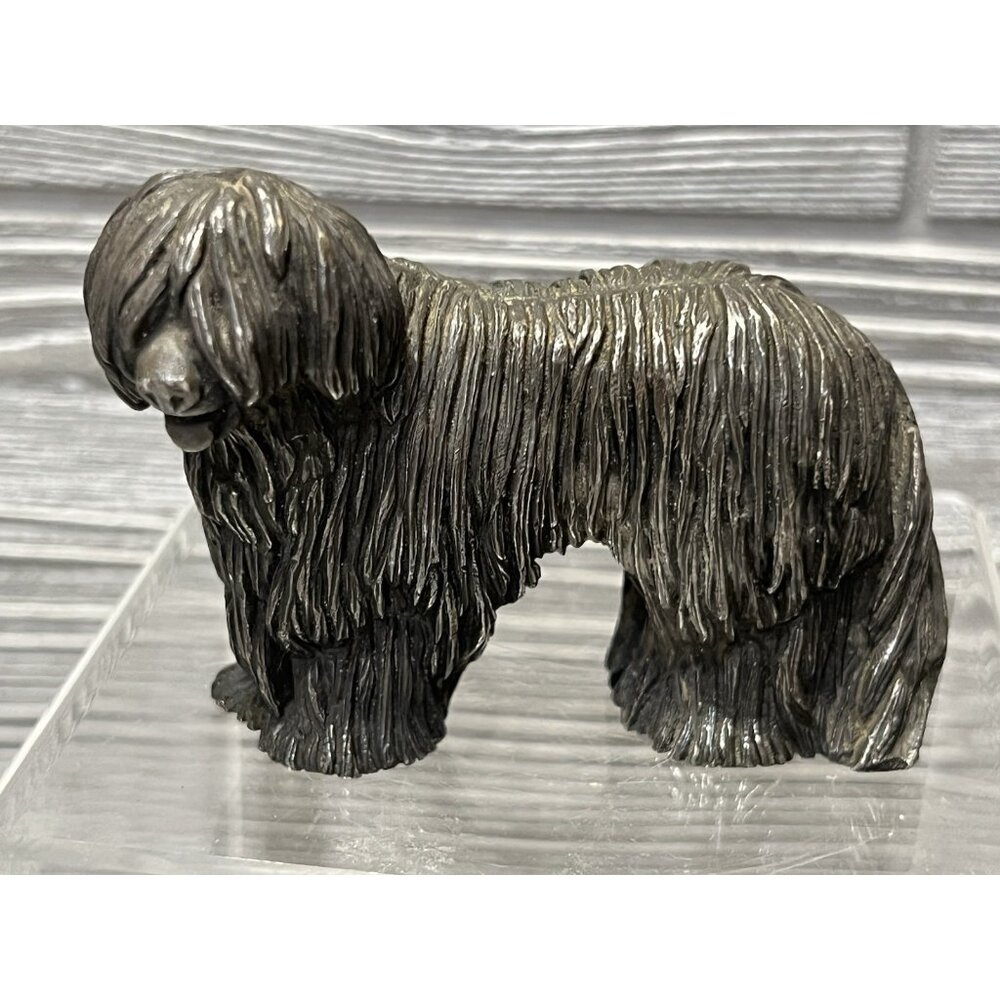 Pewter Sheepdog Figurine Small Heavy Metal Dog Statue EUC